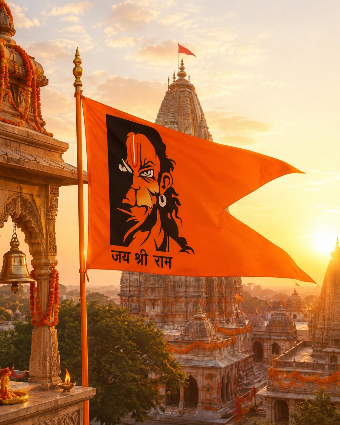 1122x1402 Poveria Hanuman Ji Printed Flag Jai Shree Ram Print Dwaj Jhanda