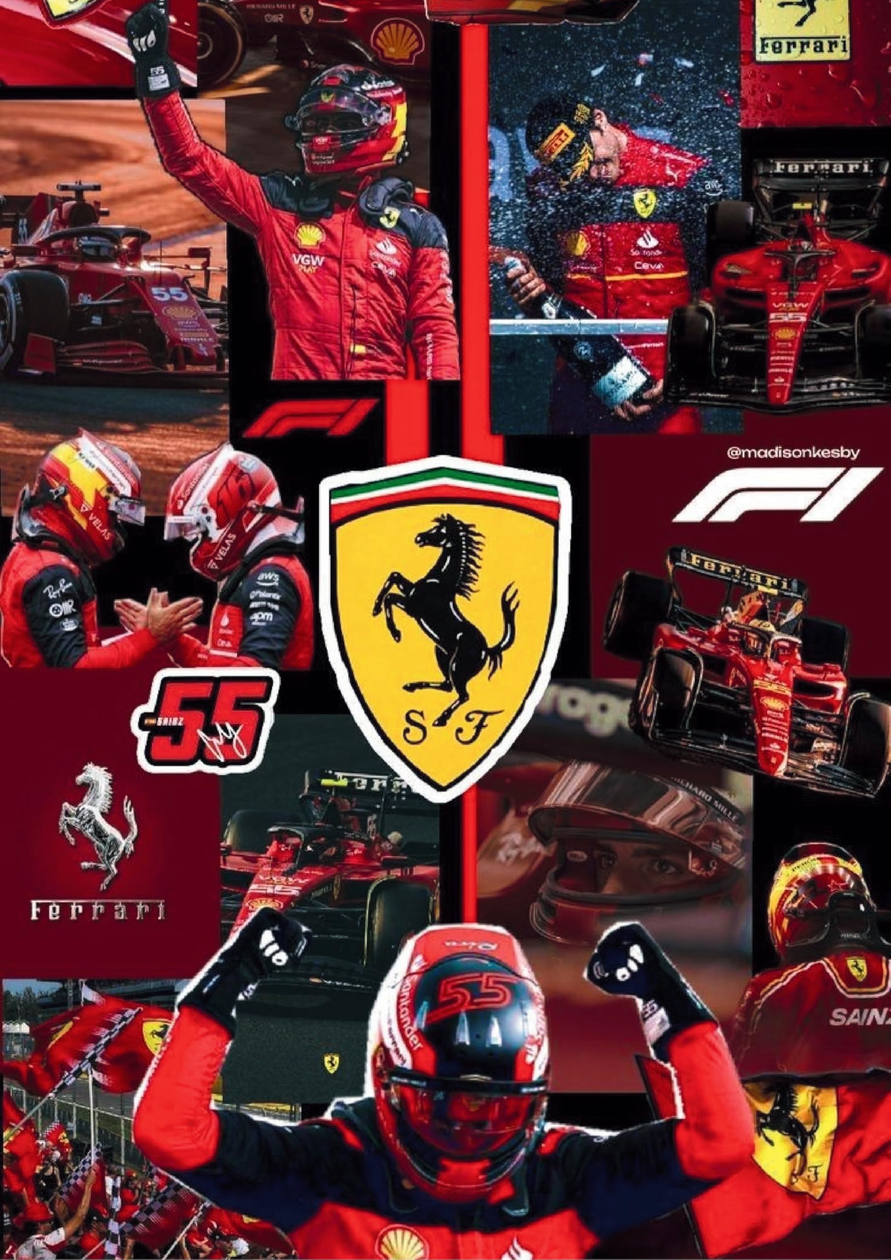 1810x2560 OM AND OME ASSOCIATES Carlos Sainz Ferrari F1 Collage Poster. Scuderia Ferrari Formula 1 Wall Art. Racing Driver Celebration Print. Motorsport Decor for Fans : Amazon.in: Home & Kitchen
