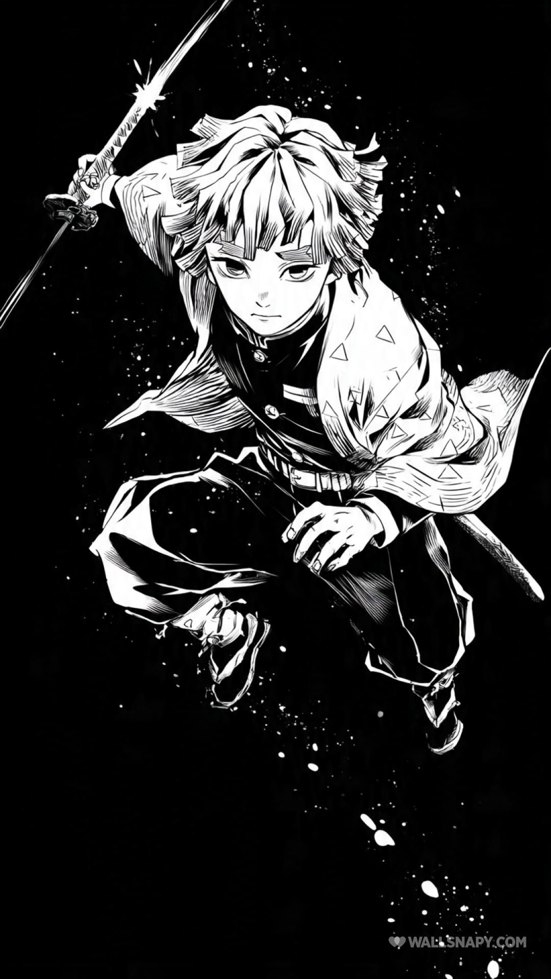 1080x1920 Demon slayer zenitsu black white 4k wallpaper