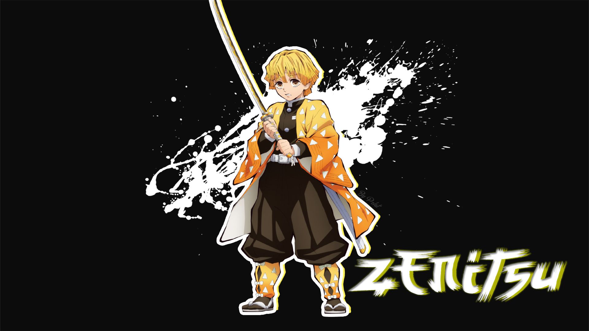 1920x1080 Demon Slayer Boy Zenitsu Agatsuma With Sword With White And Black Background HD Anime Wallpaper