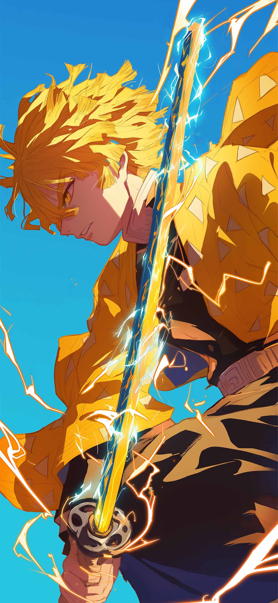 1180x2554 Demon Slayer Zenitsu Electric Strike Wallpaper