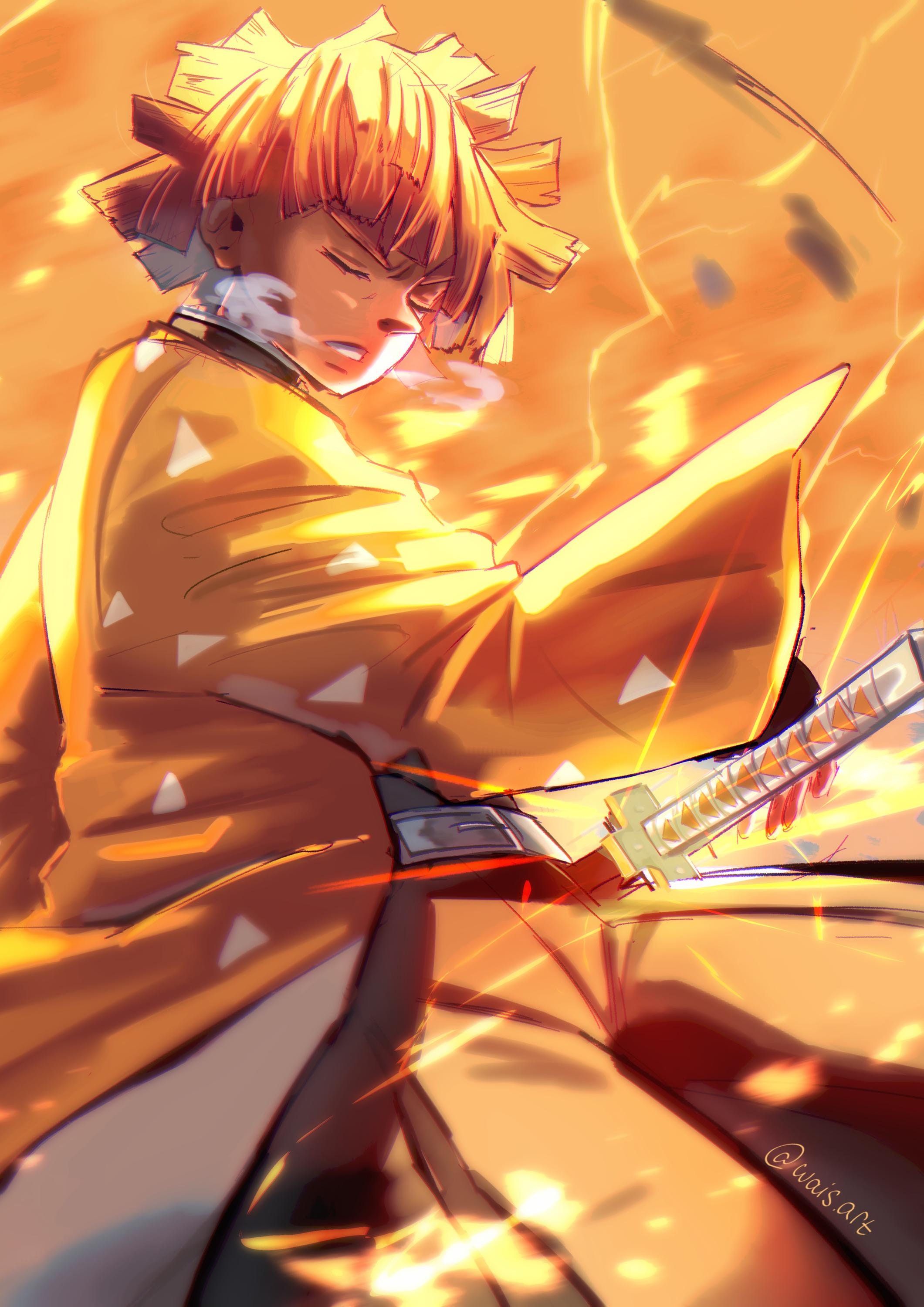 2121x3000 Zenitsu Agatsuma Poster, Anime Print, Demon Slayer, Artwork, Wall Art