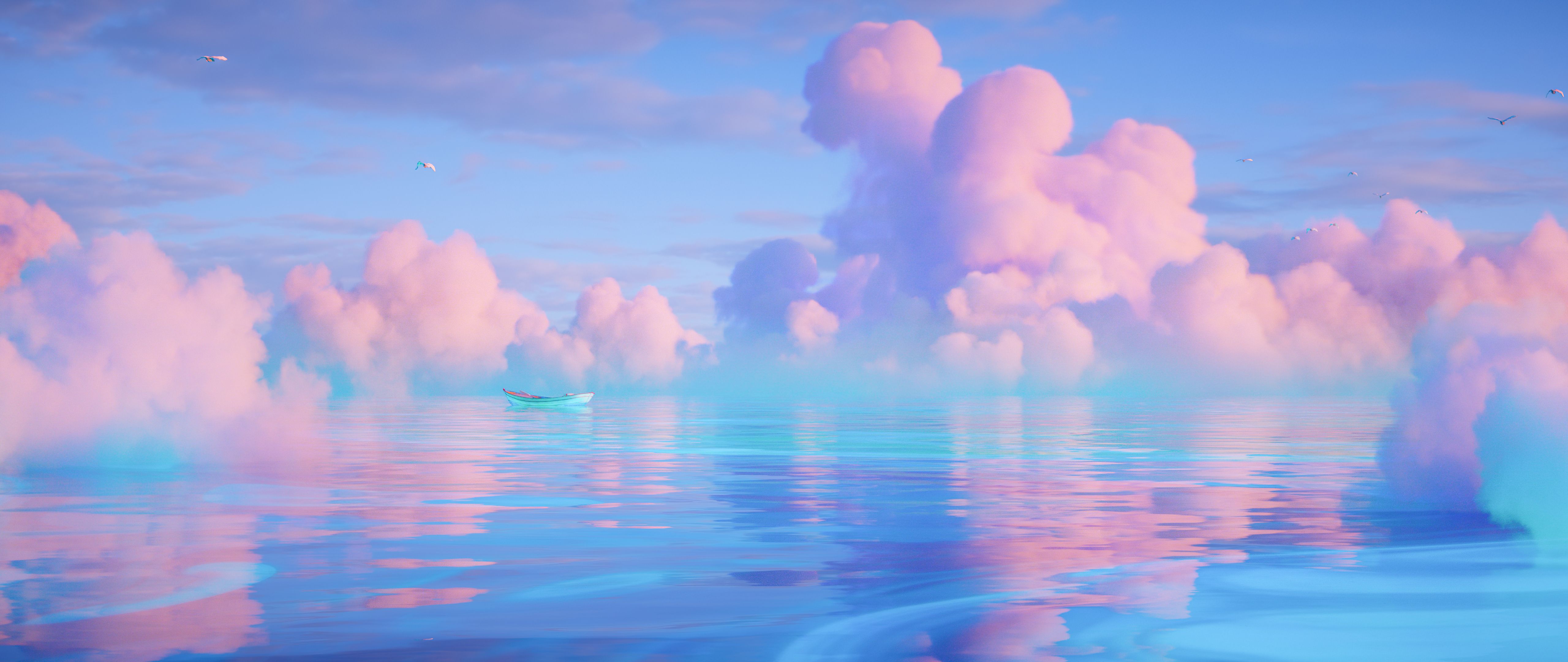 5120x2160 Ocean Wallpaper 4K, Ultrawide, Boat, Surreal