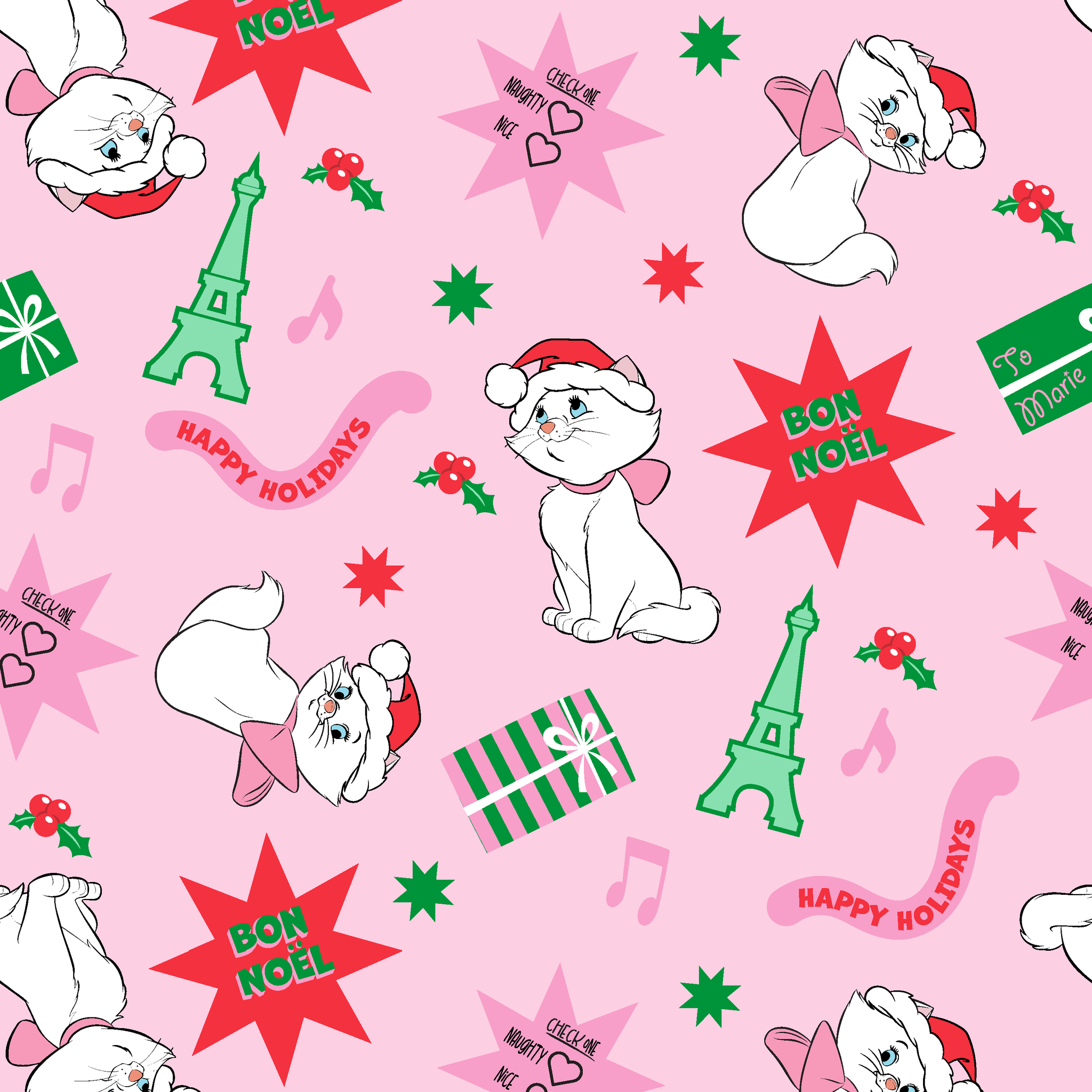 2048x2048 Disney Aristocats Christmas in Paris Fabric