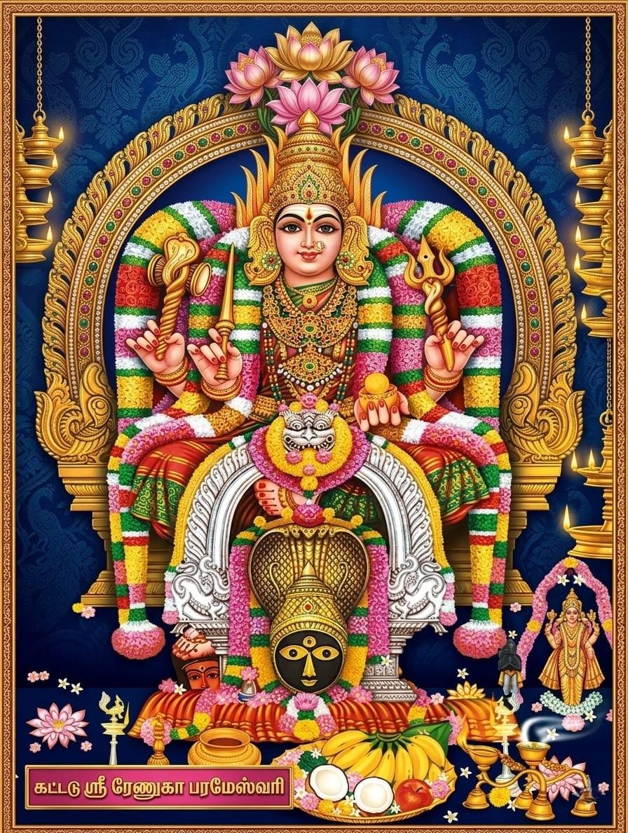 896x1188 Renukambal Amman Kuladevi, Renuka Yellamma Devi Sparkle Art Print in Golden Frame (11 X 14 Inch) in 3 DESIGNS