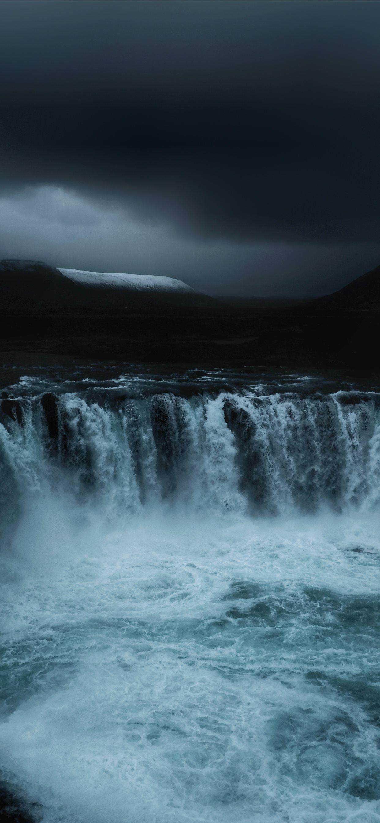 1242x2688 running waterfalls under grey clouds iPhone X Wallpaper Free Download