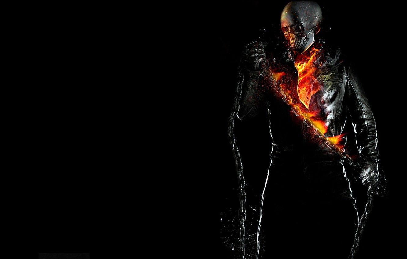 1332x850 Wallpaper Ghost Rider, BACKGROUND, FIRE, BLACK, FLAME, CHAIN