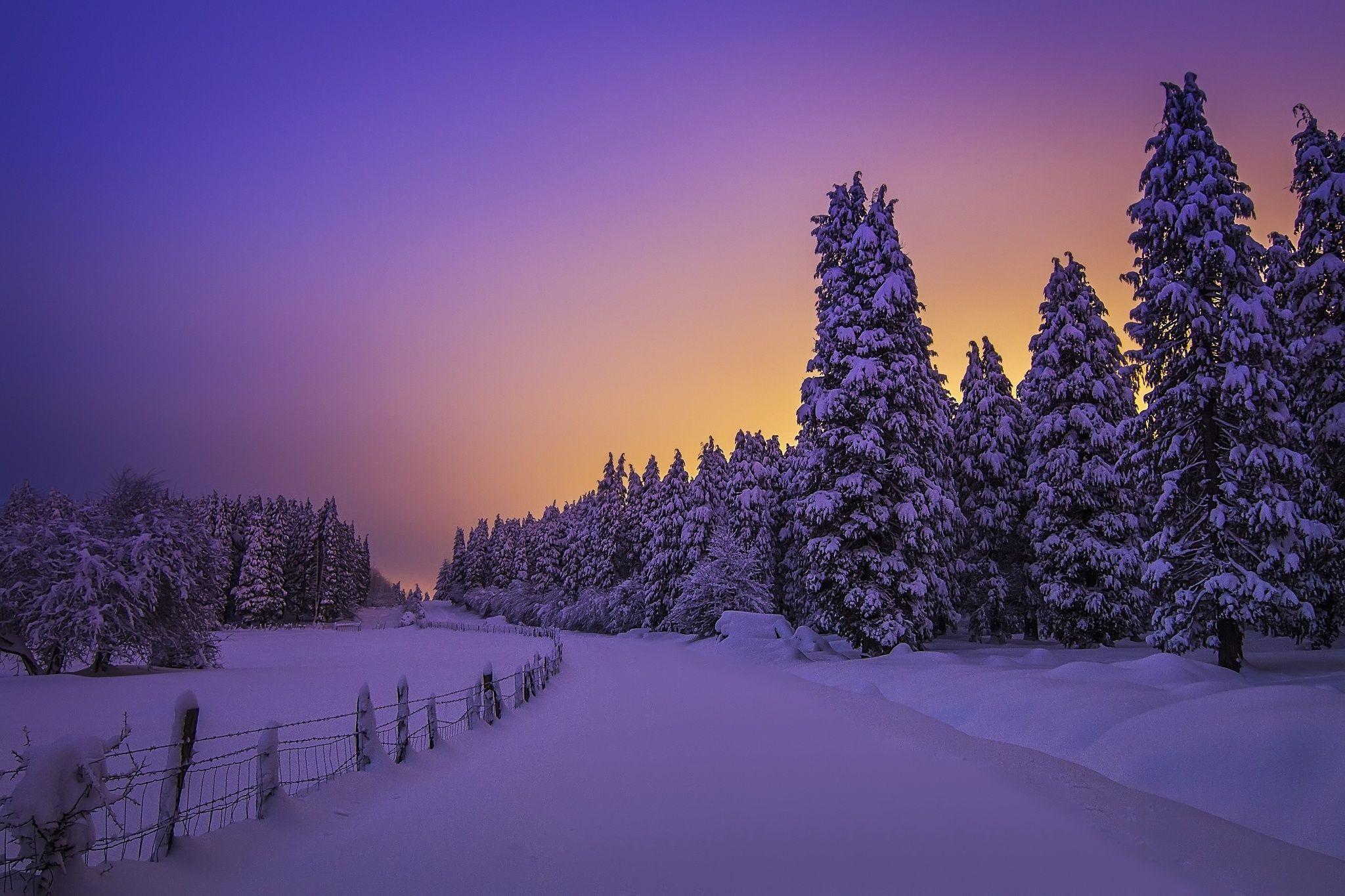 2048x1365 Wallpaper winter, snow, Biscay, Basque Country, Spain, sunset