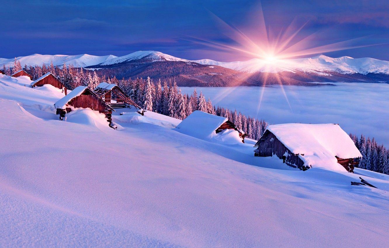 1332x850 Wallpaper winter, the sky, snow, landscape, nature, house, house