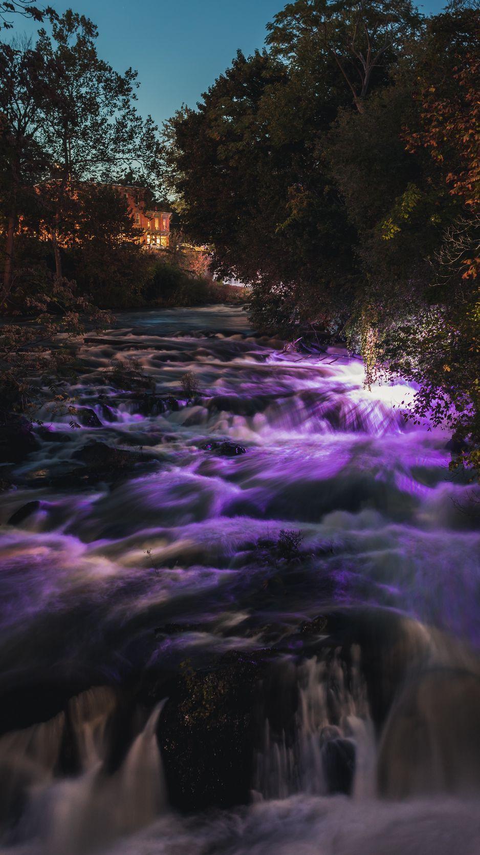 938x1668 Download wallpaper 938x1668 river, current, waterfall, sunset