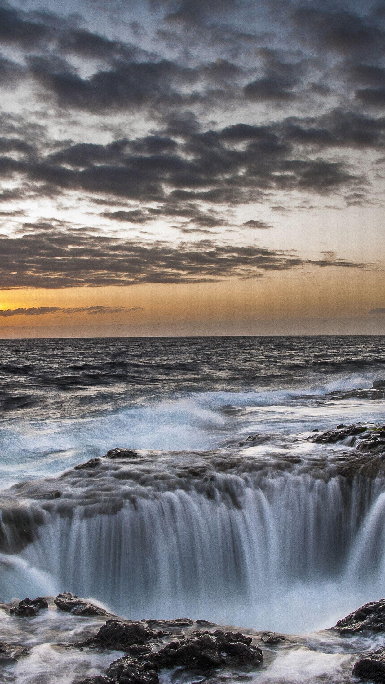 1242x2208 Waterfall Sea Ocean Nature Wallpaper