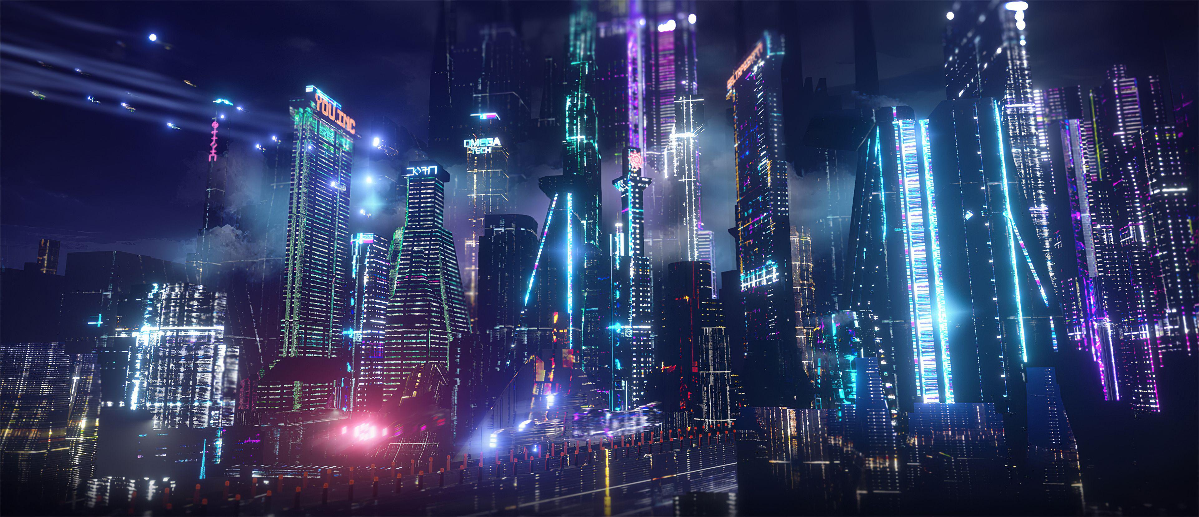 Live wallpaper Girl on the background of a neon city DOWNLOAD