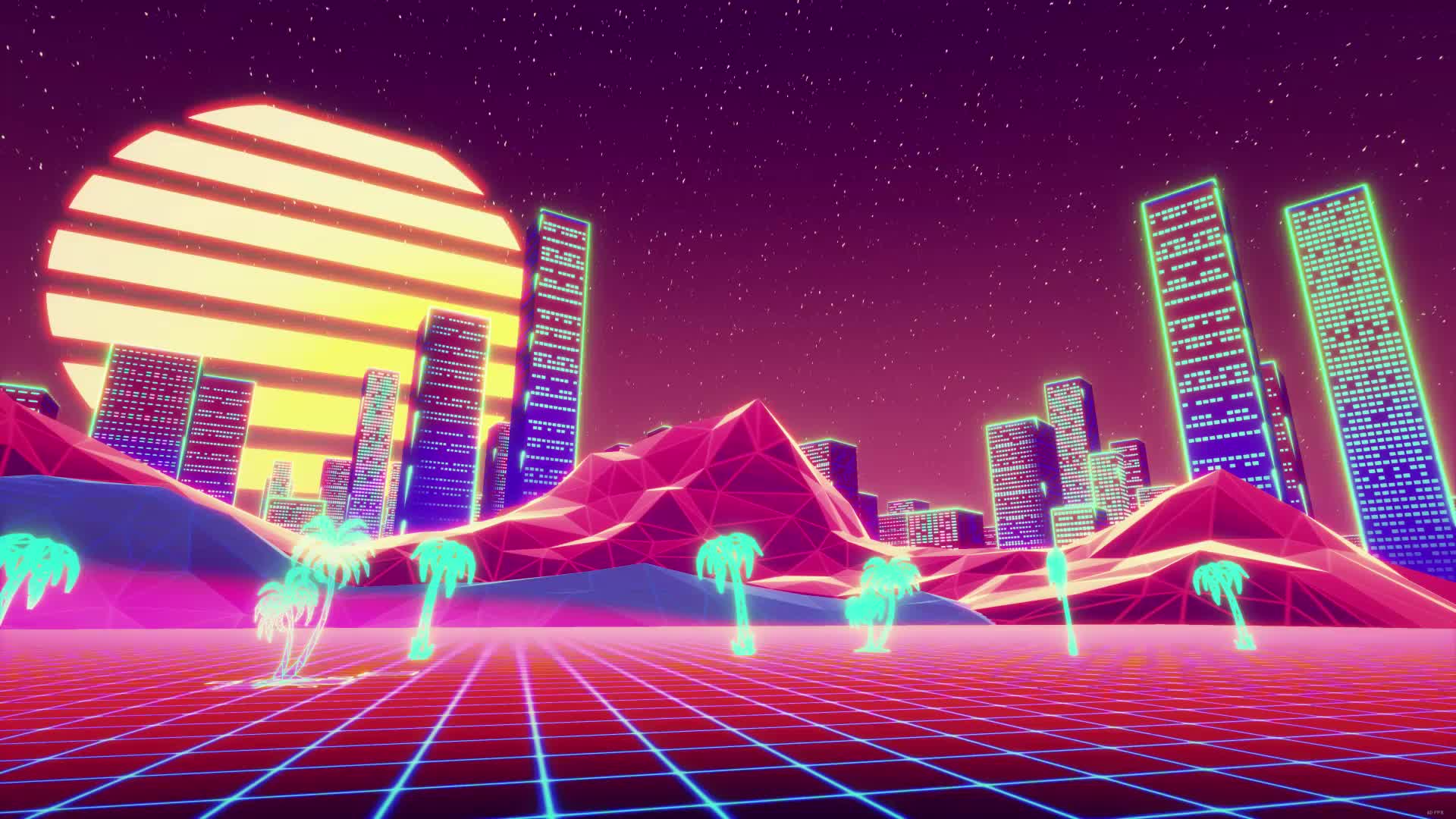 1920x1080 Neon Retro City Wallpaper