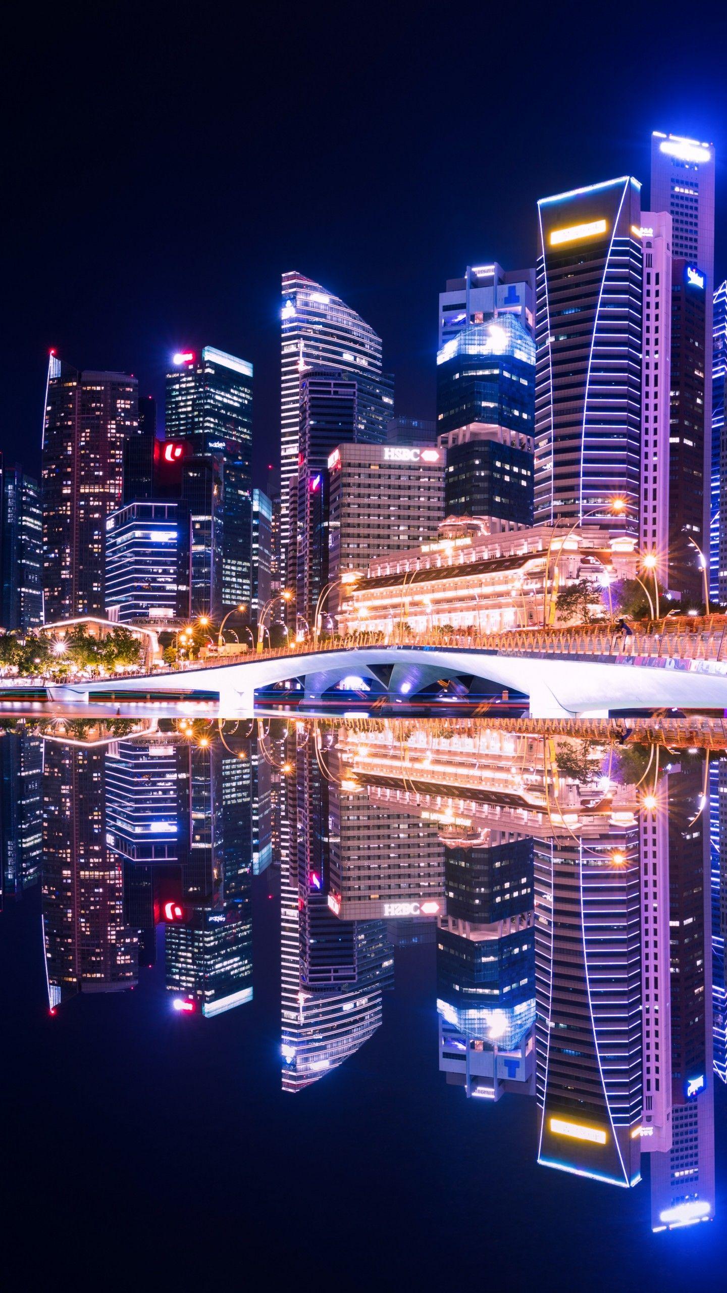 1440x2560 Wallpaper City lights, Nightscape, Reflections, Skyline, Cityscape