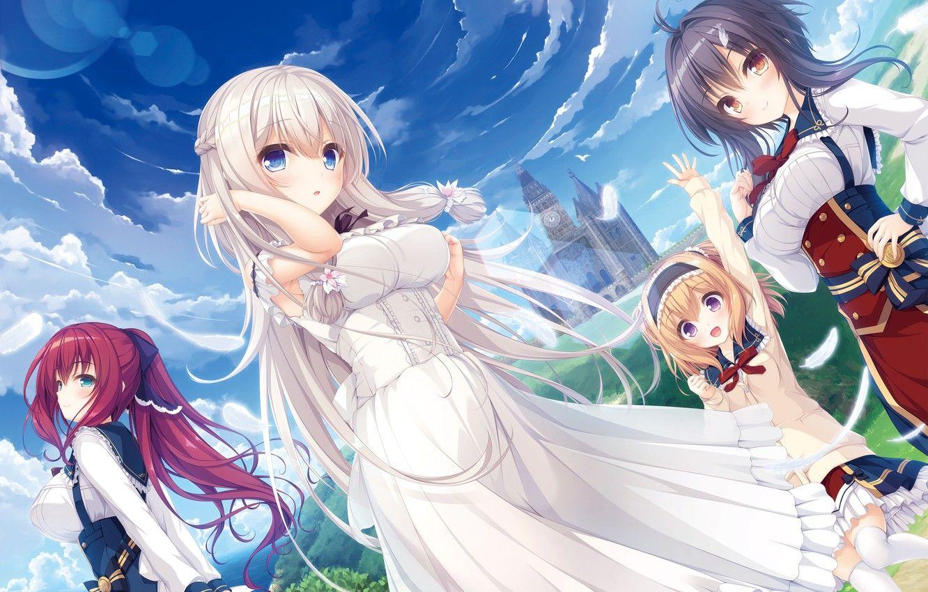 1332x850 Wallpaper kawaii, girl, fantasy, sky, dress, landscape, anime, cloud, beautiful, pretty, cute, princess, manga, oriental, asiatic, oppai image for desktop, section прочее