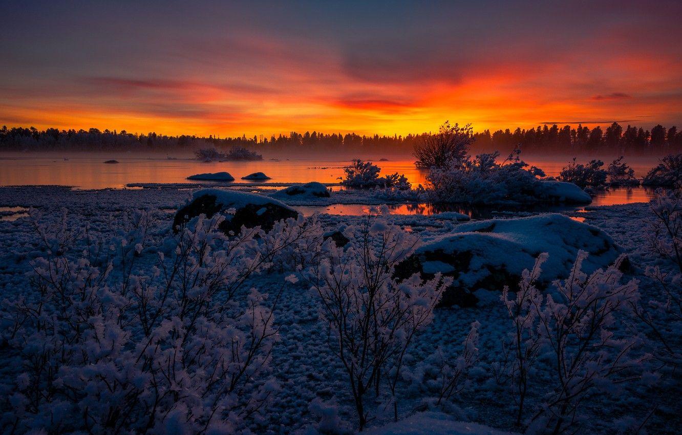 1332x850 Photo Wallpaper Winter, Sunset, River, Sweden, Sweden