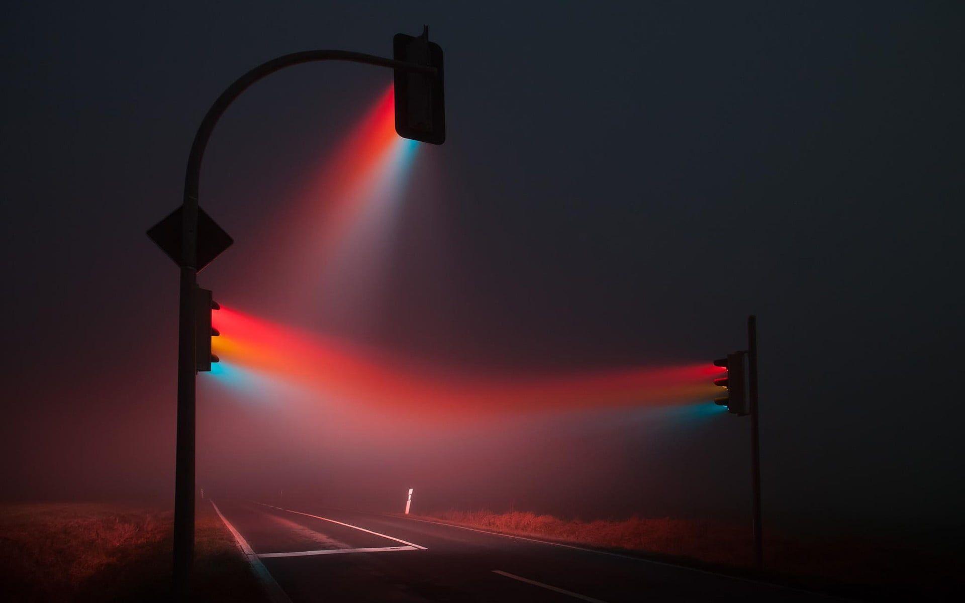 1920x1200 Black street light, night, traffic lights, mist HD wallpaper