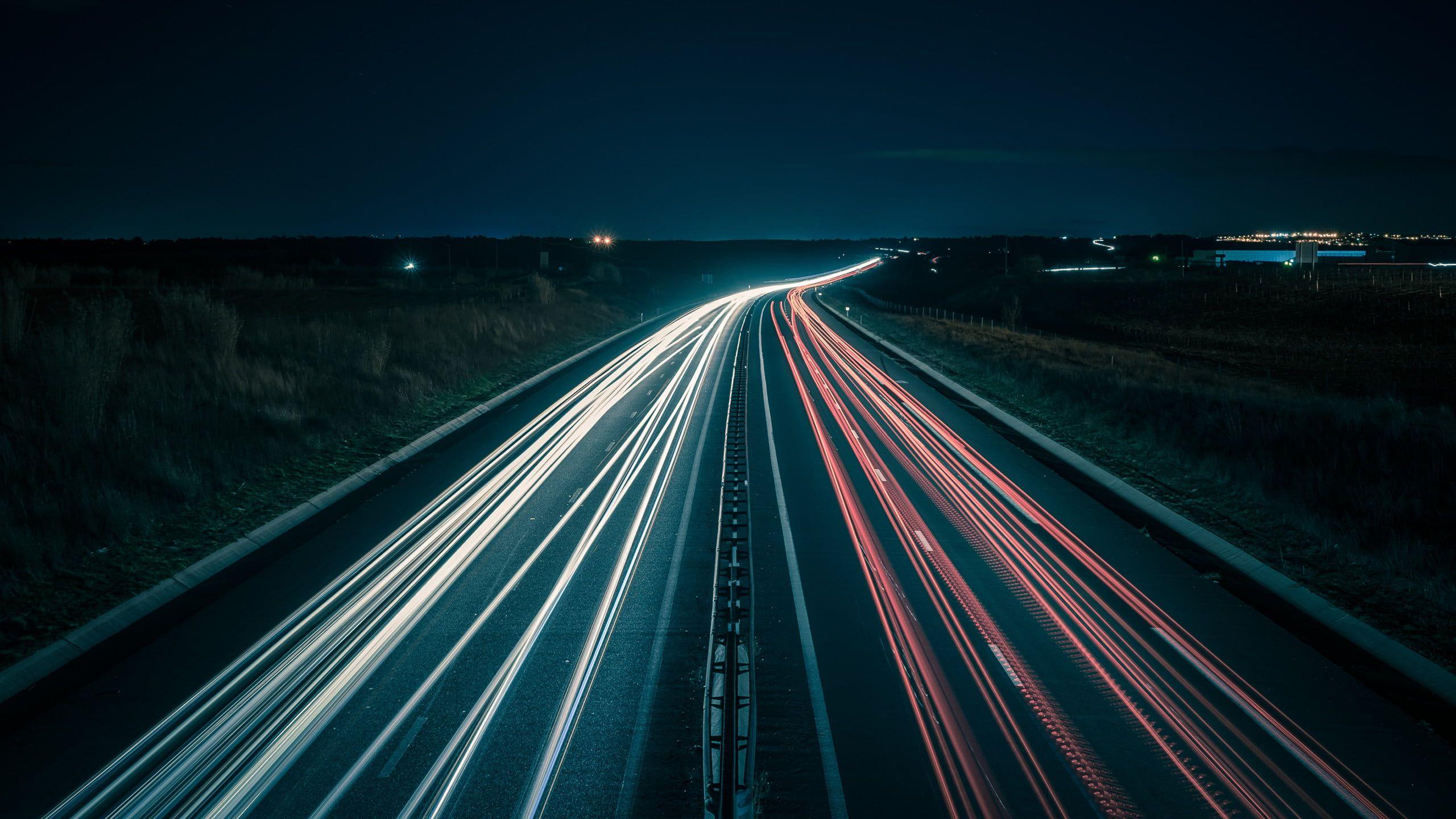 2560x1440 Time lapse photography, Highway, Night traffic, Traffic lights HD