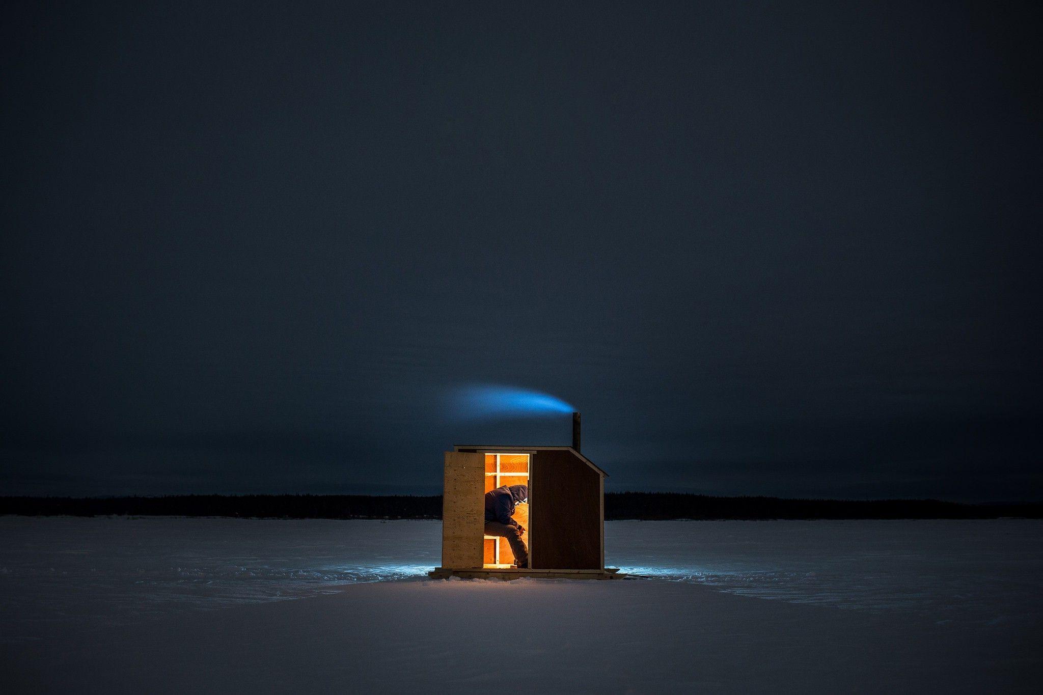 2048x1365 people, Night, Landscape, Alone, Ice, Ice Fishing Wallpaper HD