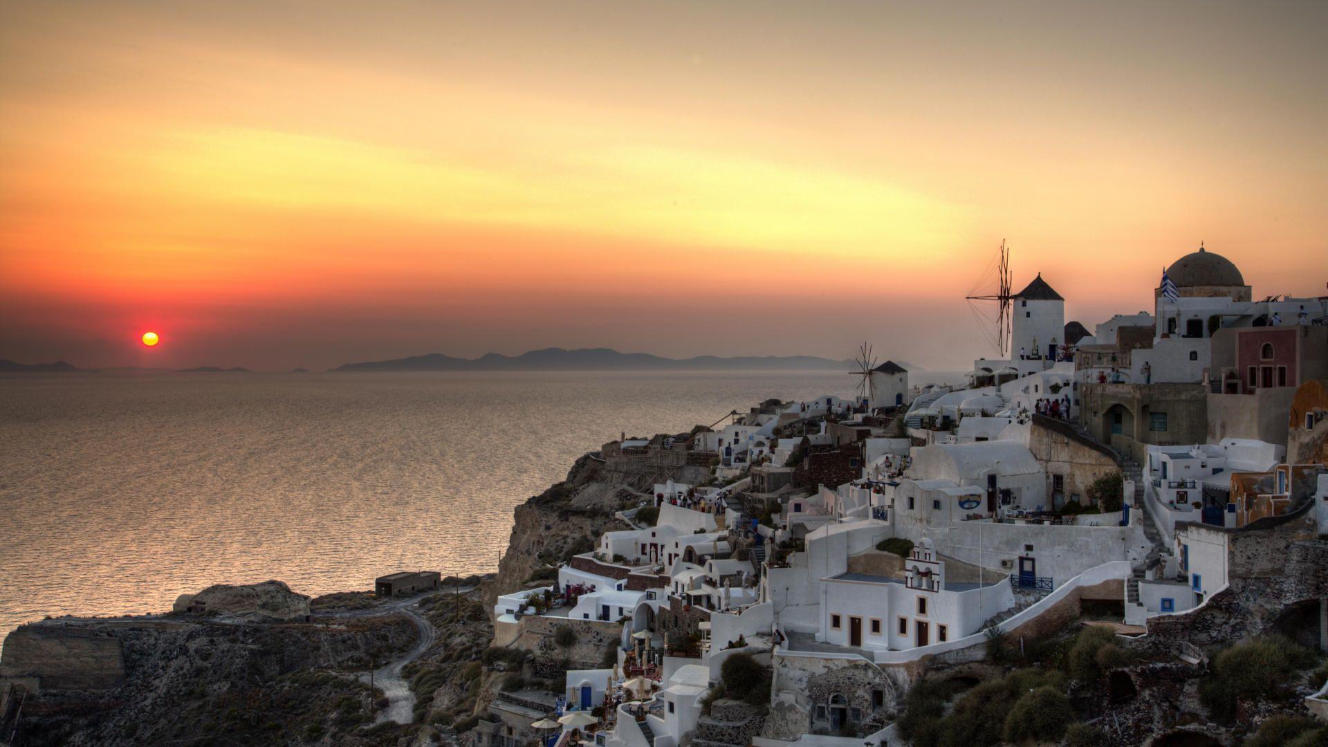 1920x1080 Background, wallpaper, desktop, santorini, sunset, greece