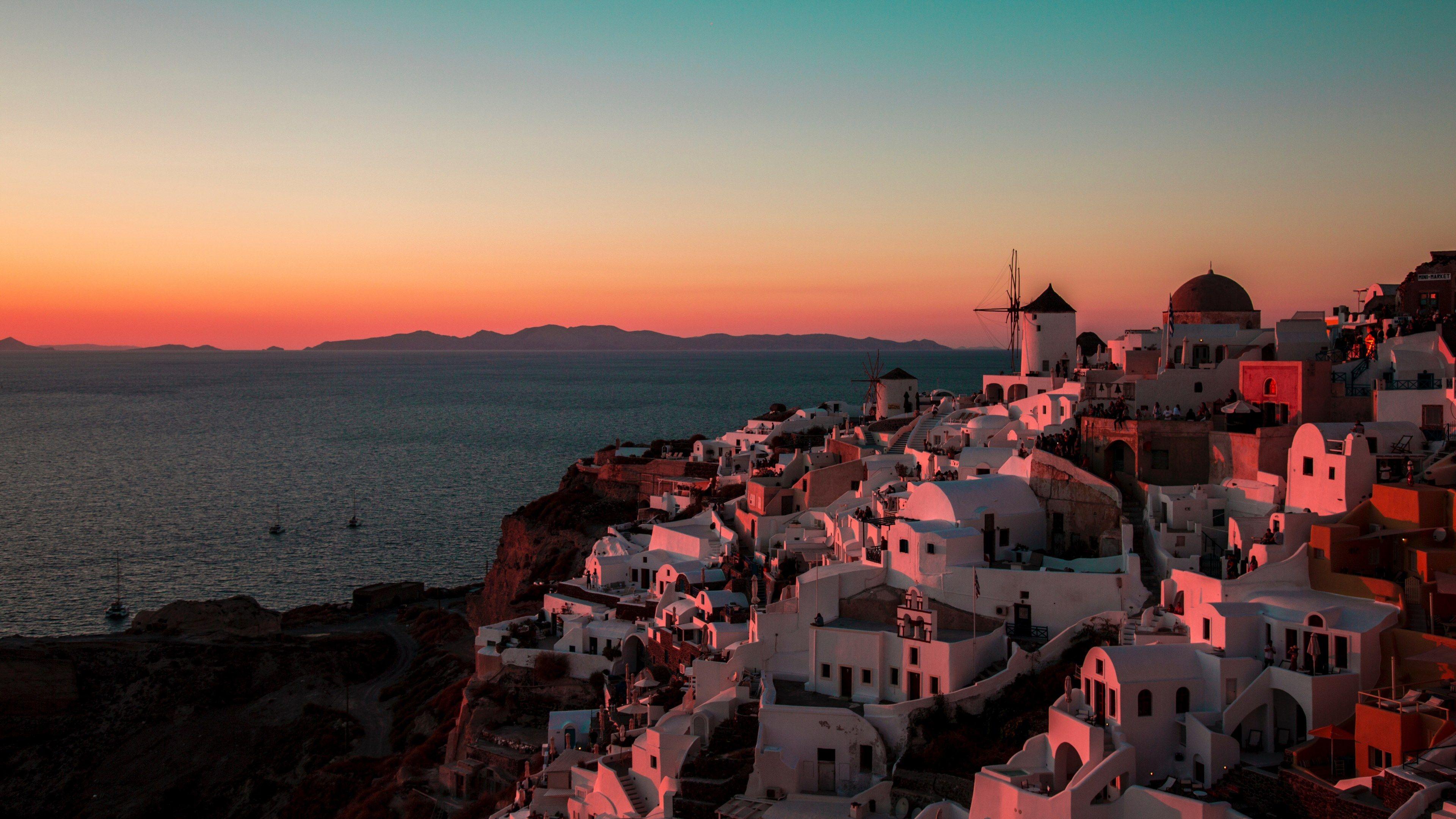 3840x2160 sunset in santorini 4k wallpaper and background