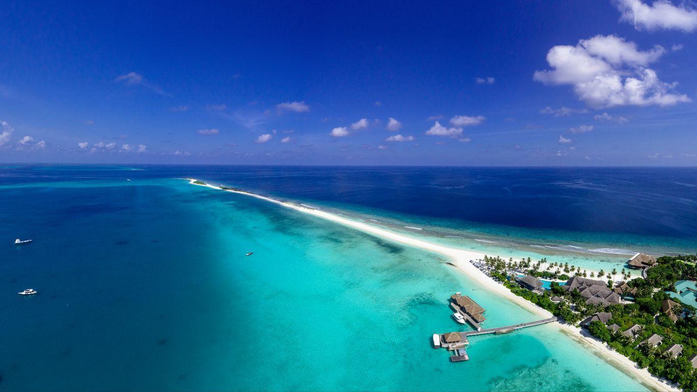 1366x768 Download wallpaper 1366x768 island, ocean, aerial view, tropics