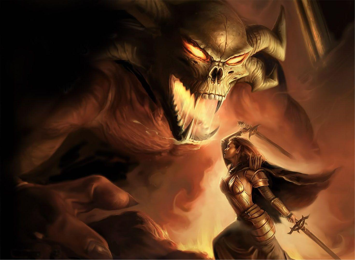 1470x1080 Elven Female Fighter Battling Balrog Demon Nights