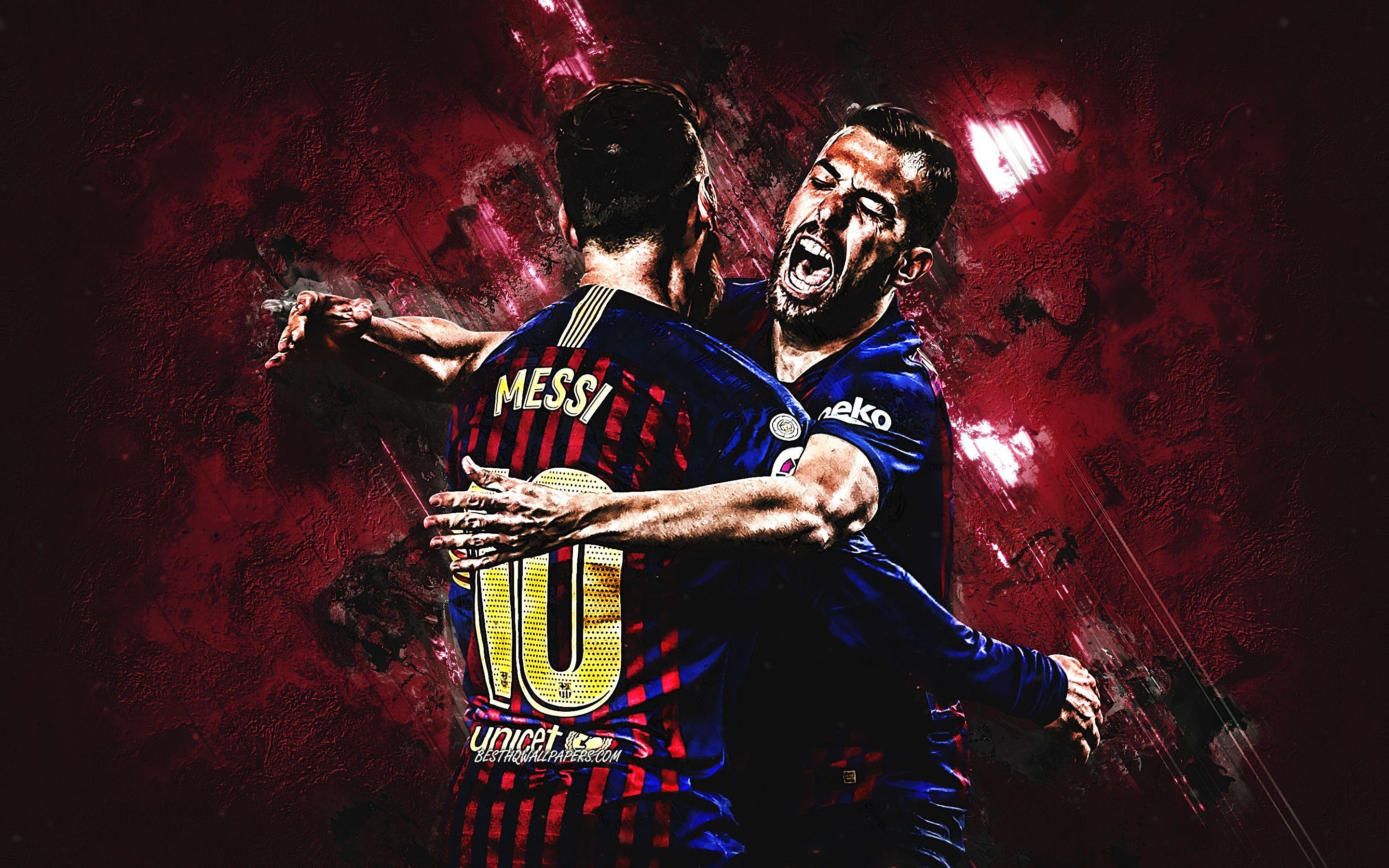 2880x1800 Download wallpaper Lionel Messi, Jordi Alba, FC Barcelona