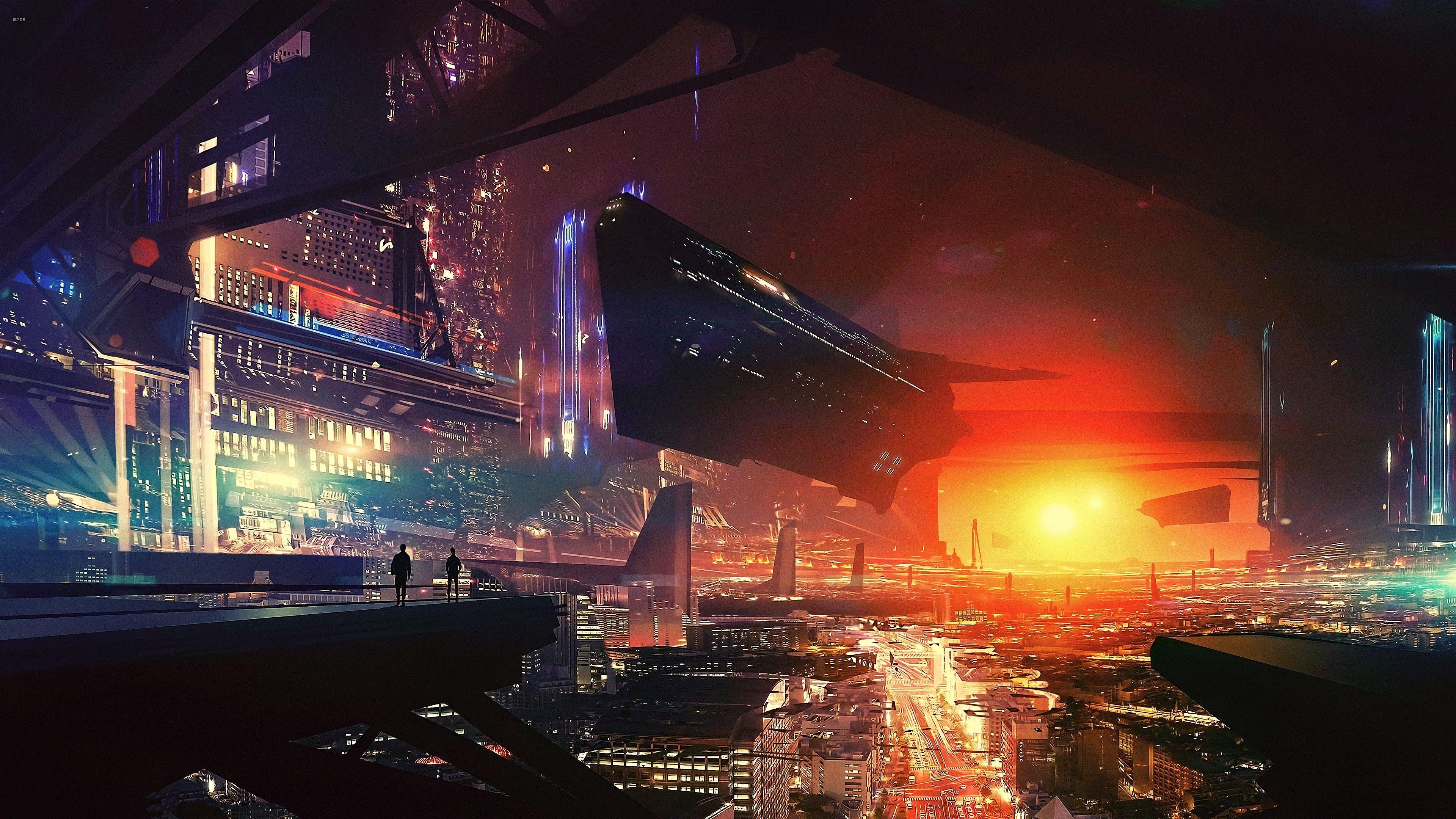 3840x2160 spaceship, future world, cyberpunk, futuristic, 4K