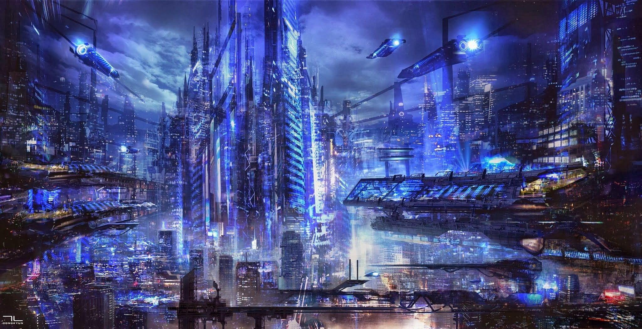 2048x1051 High Rise Building HD Wallpaper, Digital Art, Science Fiction, Futuristic City HD Wallpaper
