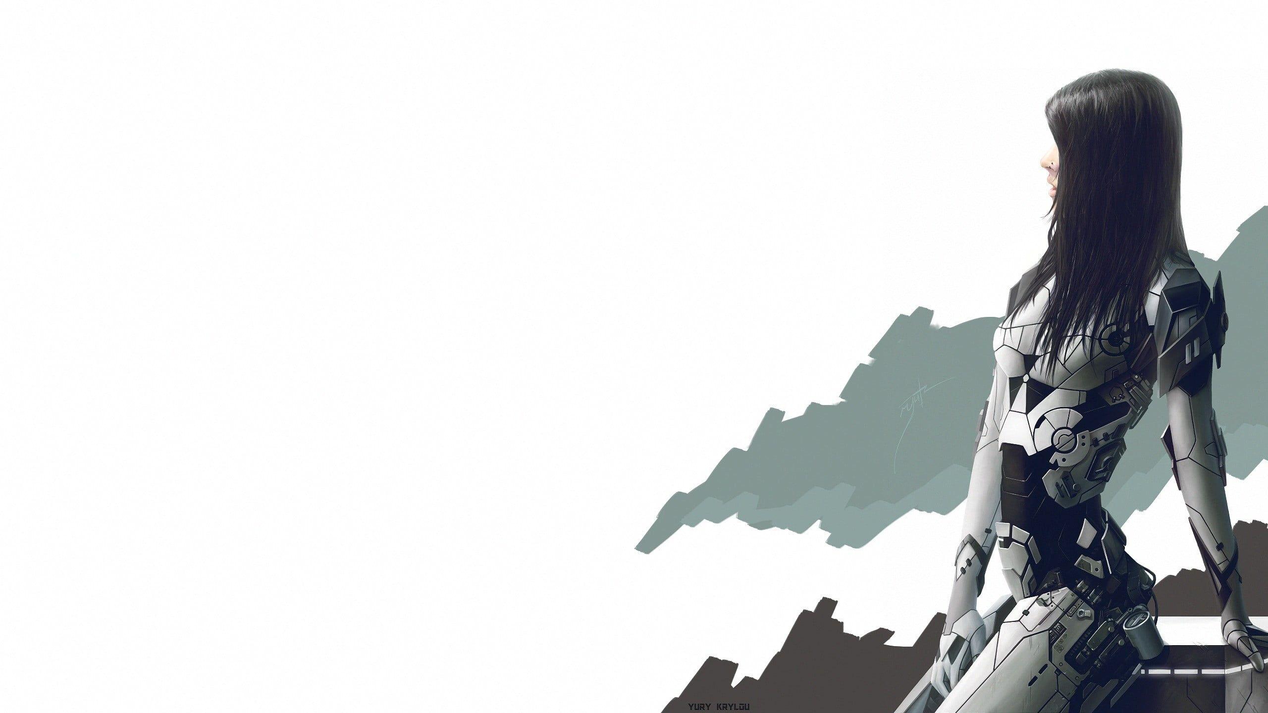 2560x1440 Women's black and white dress, futuristic, cyberpunk HD wallpaper
