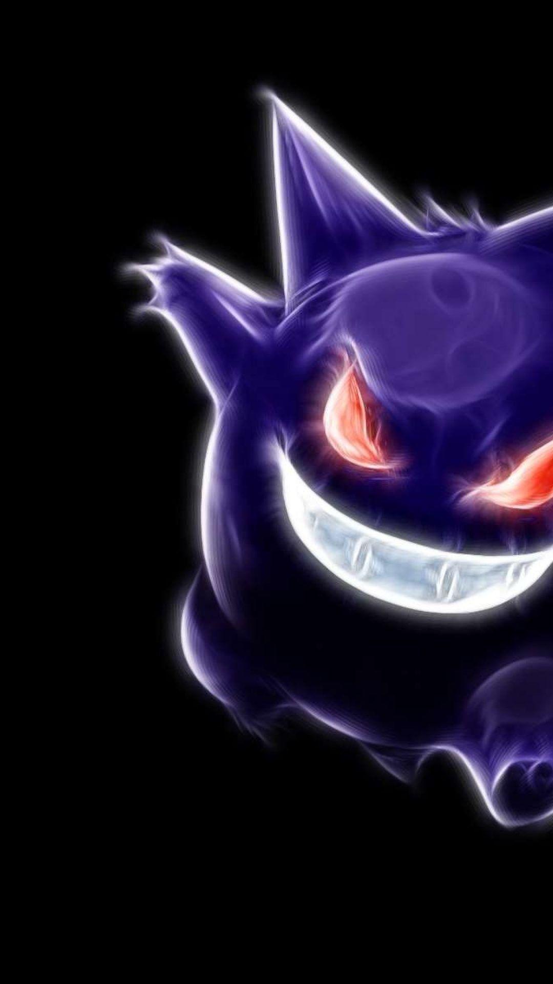 A trainer checks his Nearby radar while Gengar emerges eyes glowing red  from the ghostly bowels of an ancient Pokmon tree