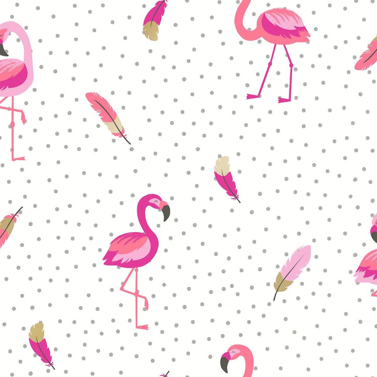 1200x1200 Be Dazzled Flamazing Flamingo Wallpaper Pink / White Coloroll M1424