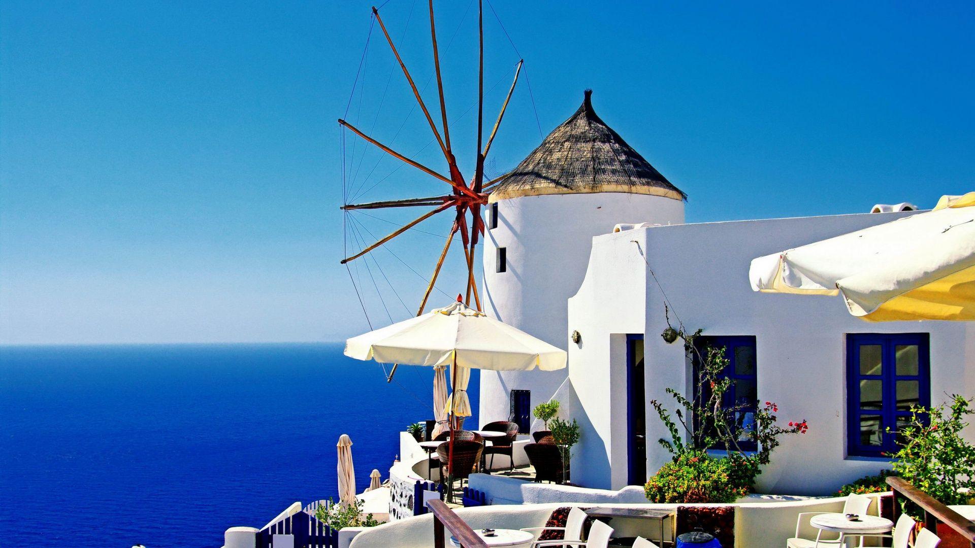1920x1080 Santorini Mill Cafe desktop PC and Mac wallpaper
