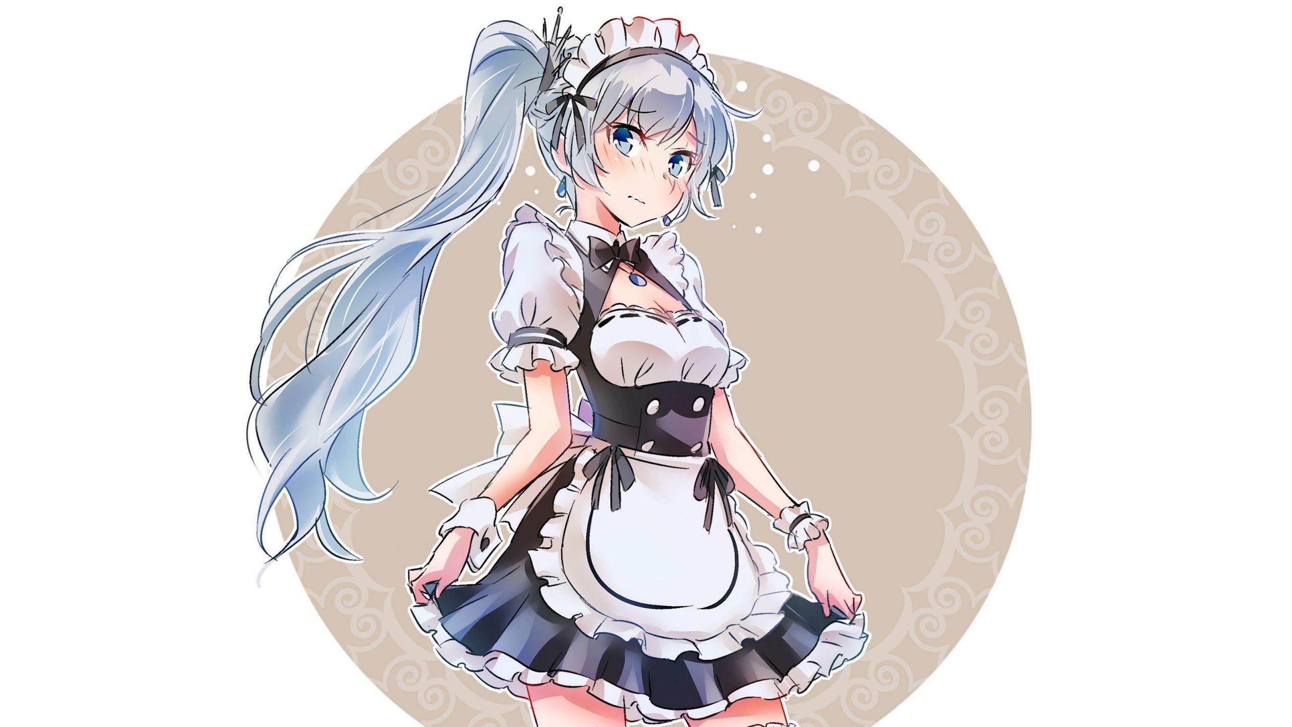 2560x1440 Download 2560x1440 wallpaper maid, weiss schnee, anime girl, dual