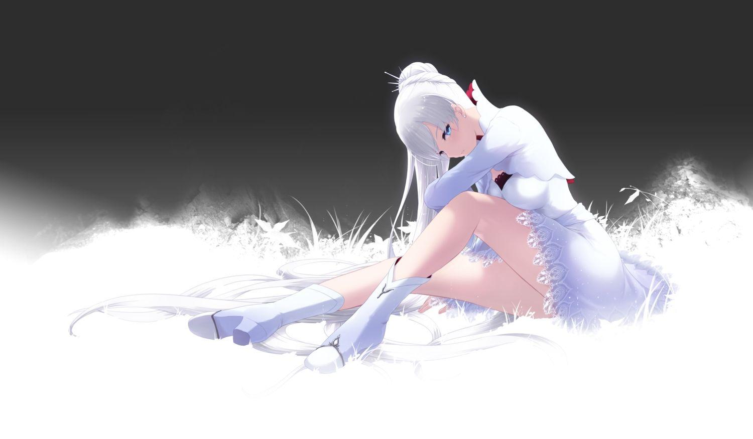 1500x875 cait dress long hair rwby weiss schnee white hair.