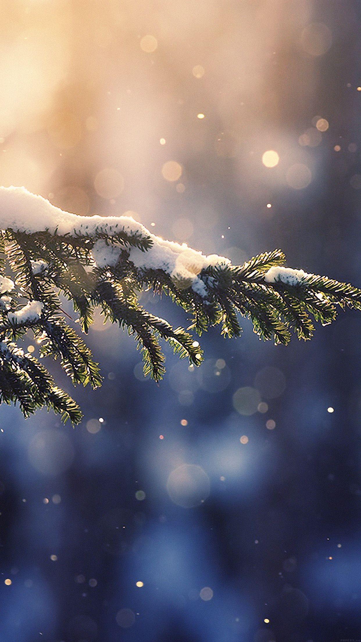1242x2208 Snowing Tree Blue Christmas Winter Nature Mountain Wallpaper