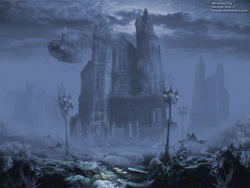 1024x768 Surreal fantasy art 3D wallpaper: Morning Fog 3D wallpaper