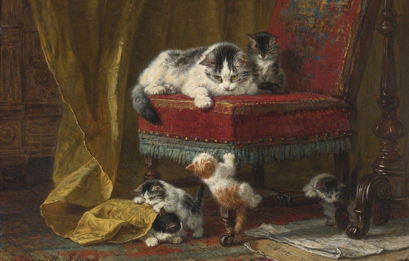 1332x850 Wallpaper Cats, Romanticism, Henriëtte Ronner Knip Image