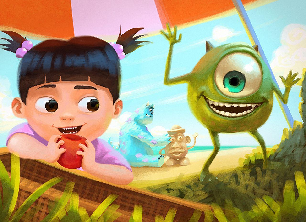 1280x927 Desktop Wallpaper Monsters, Inc. Little girls Smile Pixar beaches