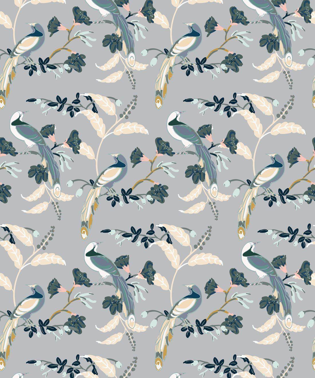 1100x1318 Birds Of Paradise Wallpaper in Grey from the Wallpaper Republic Collec