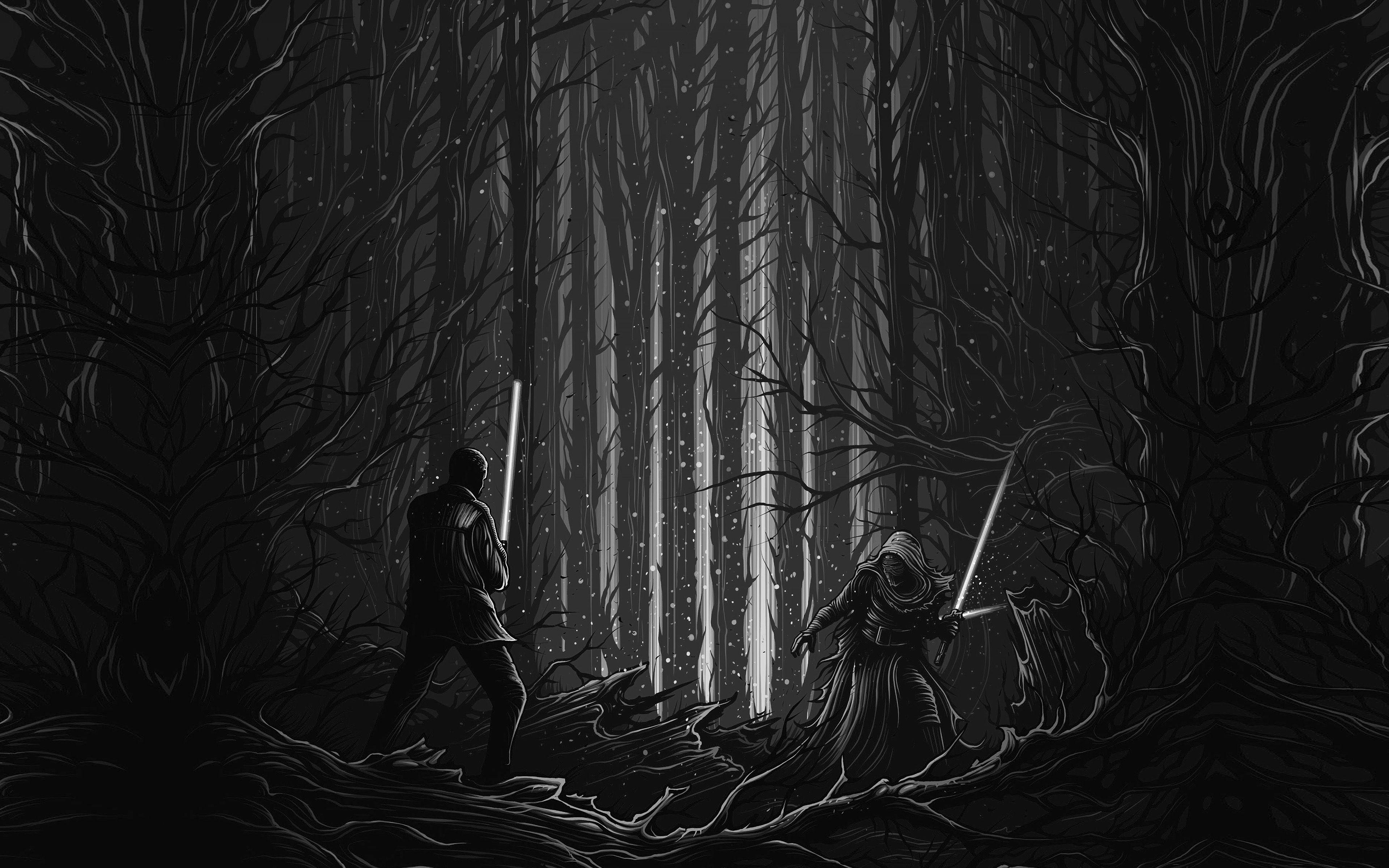 3840x2400 Starwars Illustration Bw Dark Art Film Wallpaper