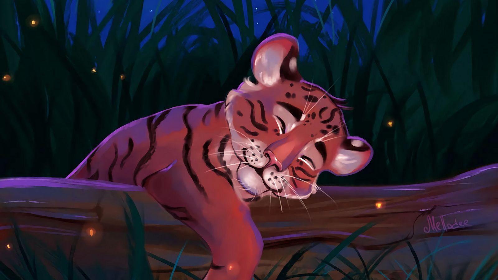 1600x900 Download wallpaper 1600x900 tiger, sleep, art, cute widescreen 16