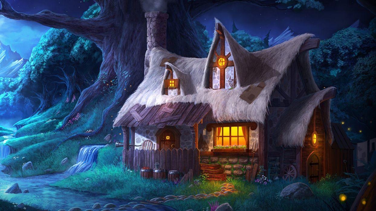 1244x700 Fantasy winter cabin in snow wallpaperx1080