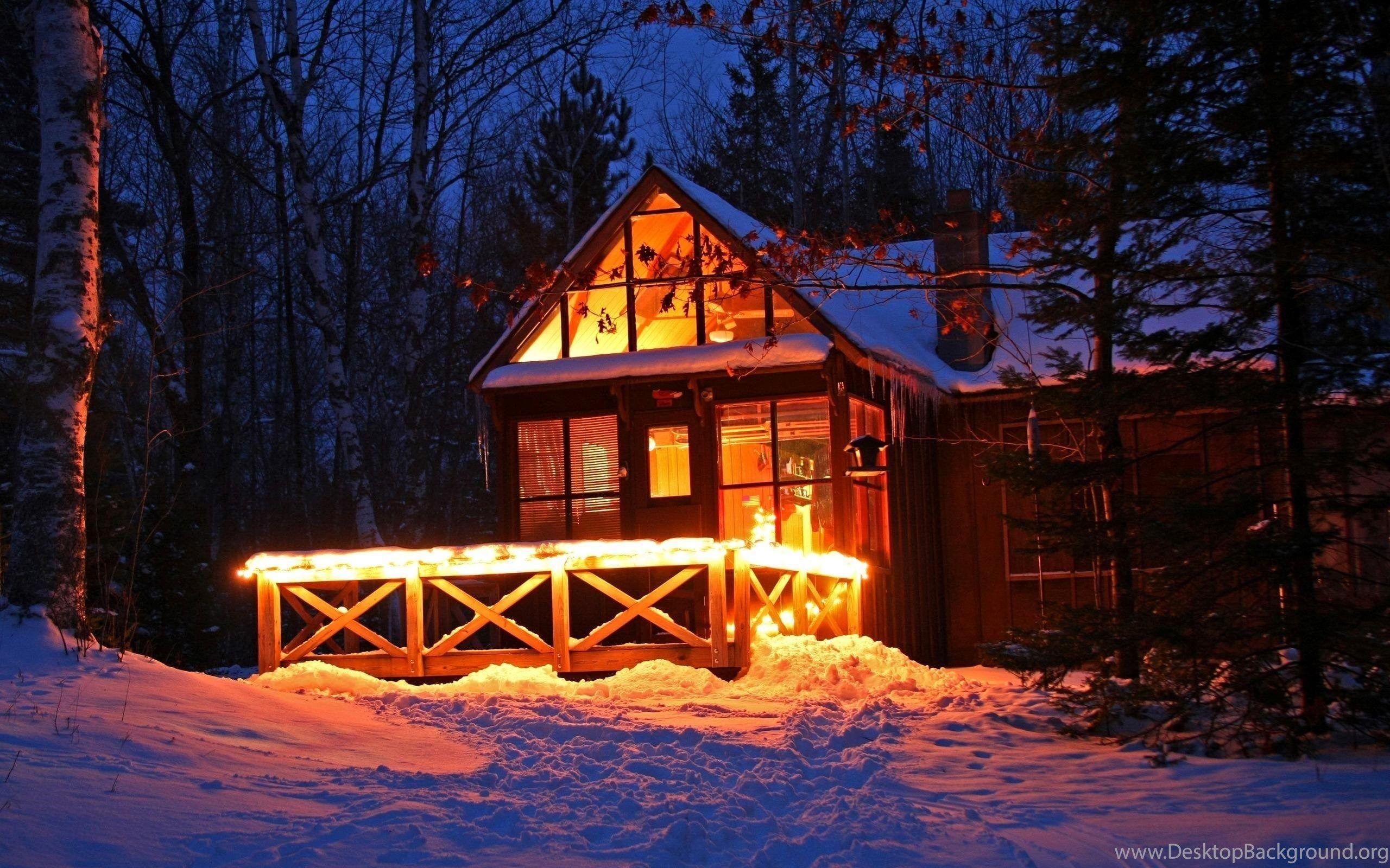 2560x1600 Winter Cabin Wallpaper Desktop Background