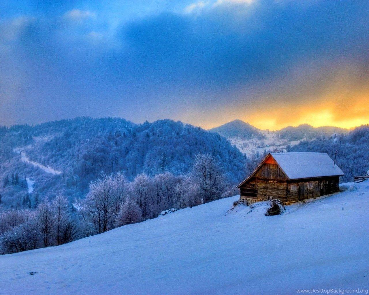 1280x1024 Winter Cabin Wallpaper Desktop Background