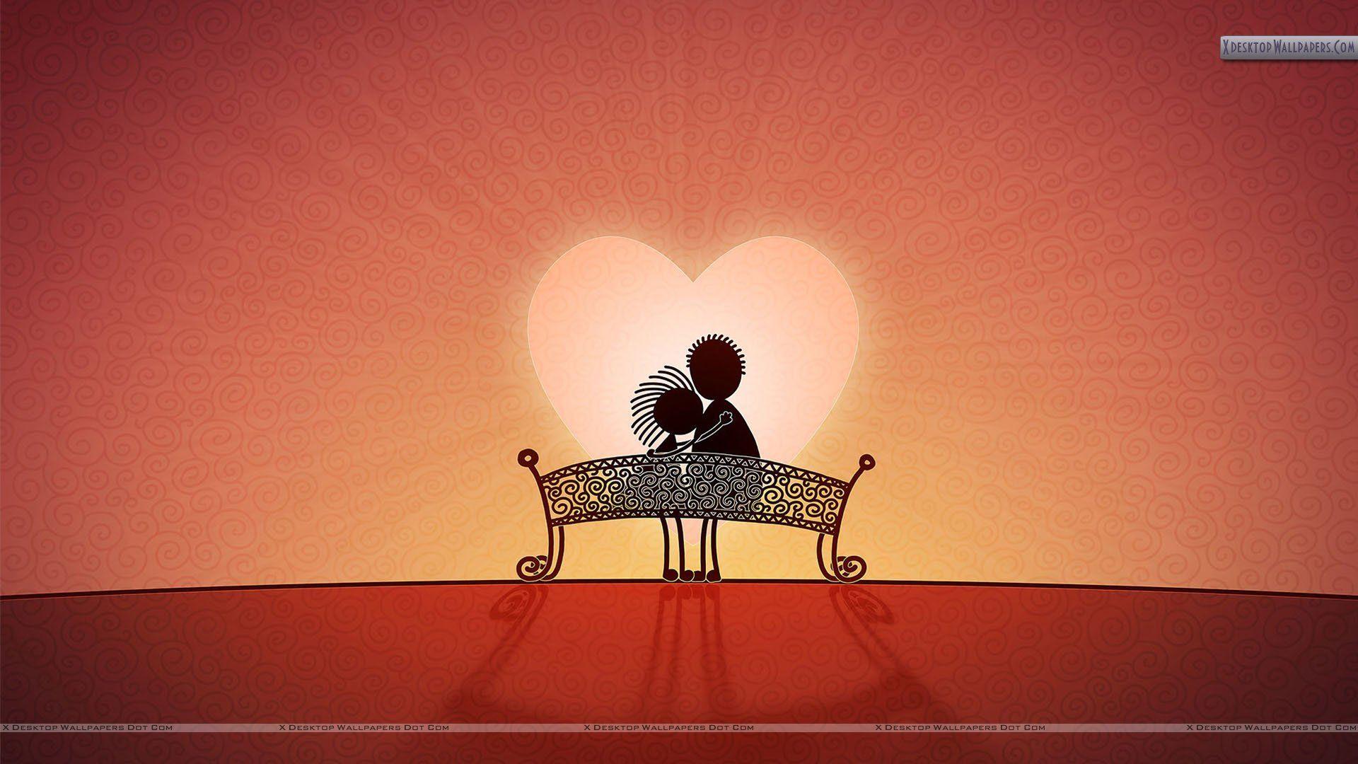 1920x1080 Artistic Cartoon Couple Sitting On A Bench Wallpaper