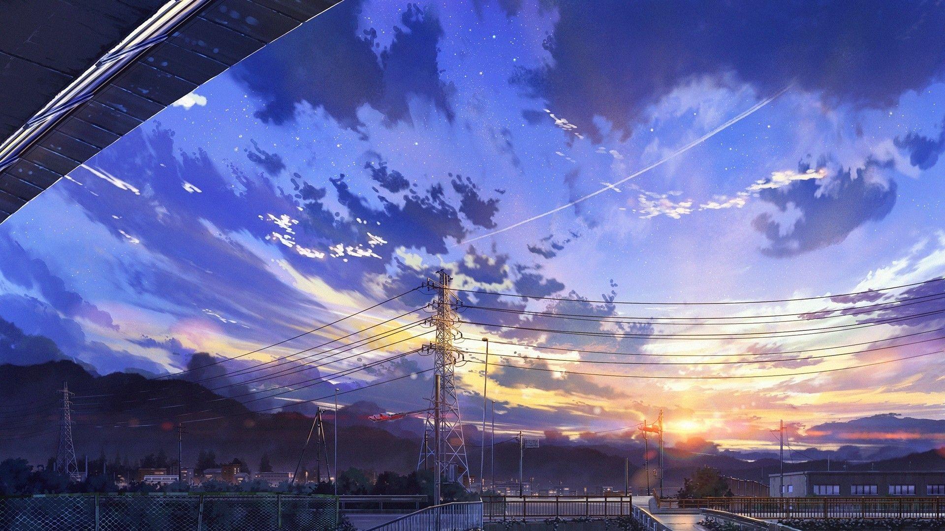 1920x1080 Download 1920x1080 Anime Landscape, Scenery, Clouds, Stars