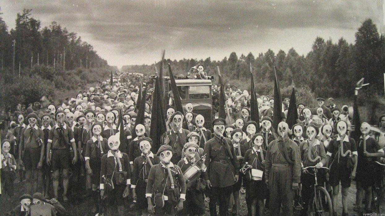 1244x700 Soviet gas masks world war children wallpaperx1080