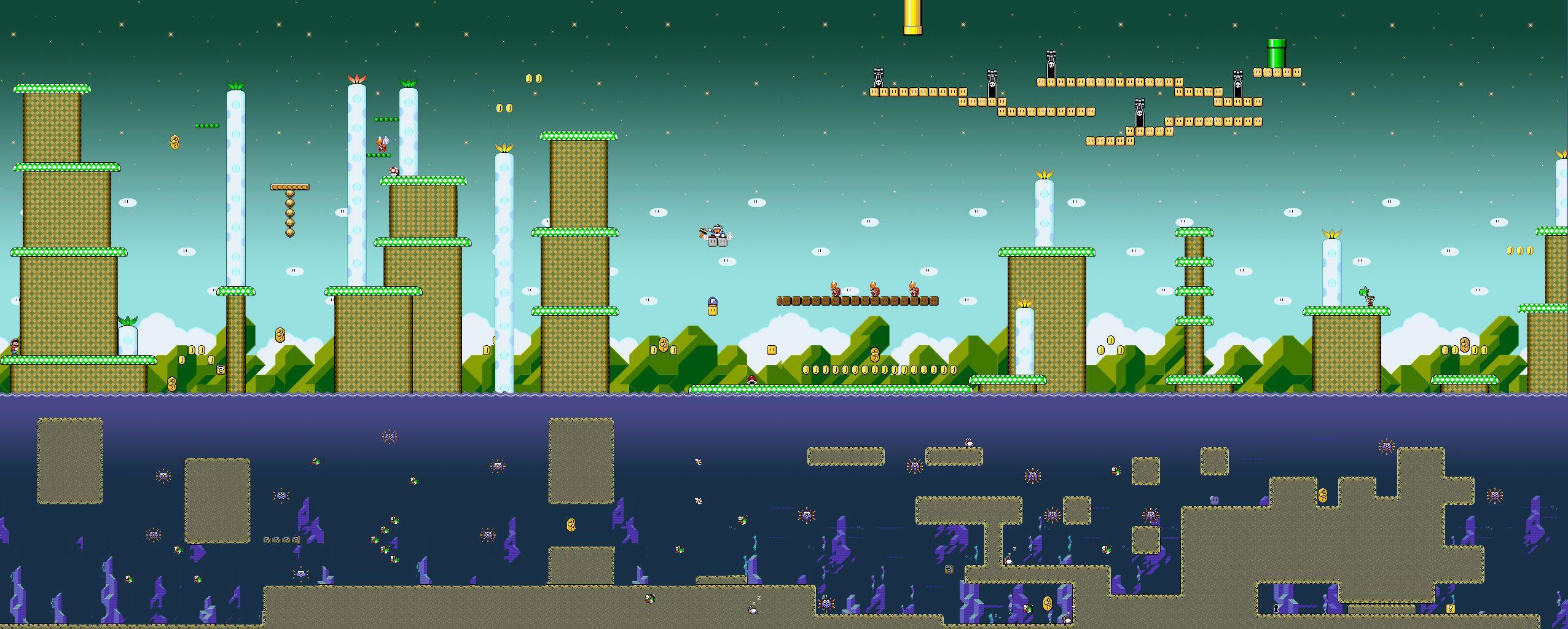 2552x1024 Super Mario Adventure: HD Video Game Landscape Wallpaperx1024